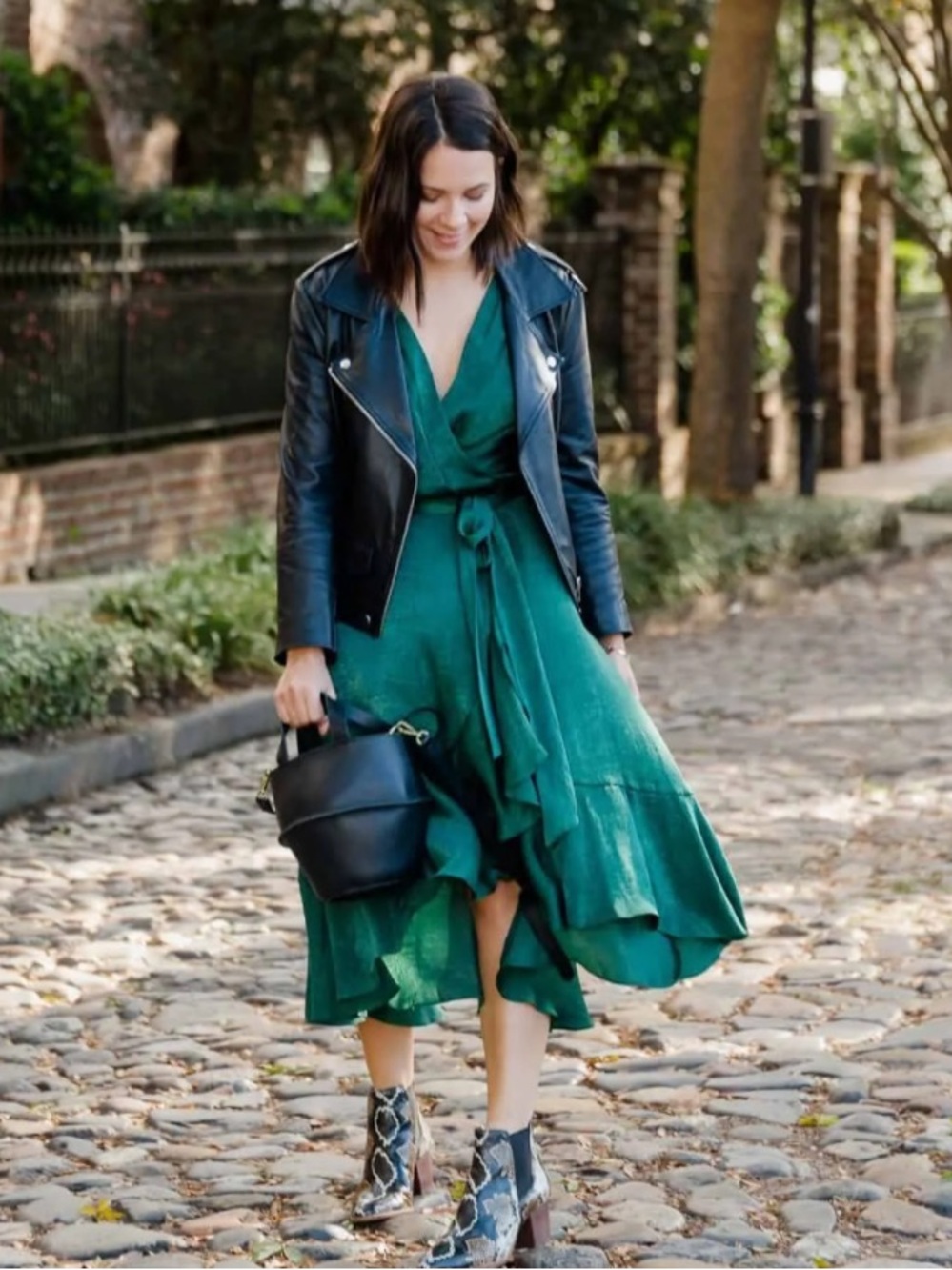 Gal Meets Glam Emerald Green Wrap High-Low Midi Dress Jennifer satin size 8 - Picture 4 of 5
